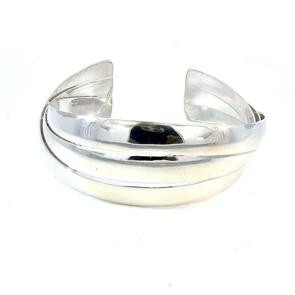 Tiffany & Co Triple Bangle Bracelet Size M 7.5" Sterling Silver Estate TIF931 - Picture 1 of 5